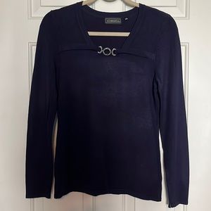 NWT Navy knit Long Sleeve Top Silver Accent Small